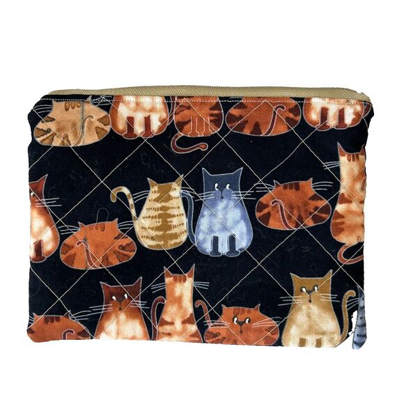 Quilted Cat Bag Zip Top Makeup Wallet Accessories Kitten Print Country - Picture 1 of 3